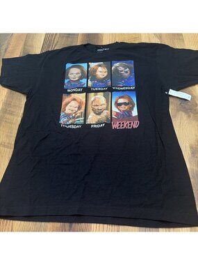 Chucky Men’s Black XL Center Graphic Horror Tee Chucky Doll